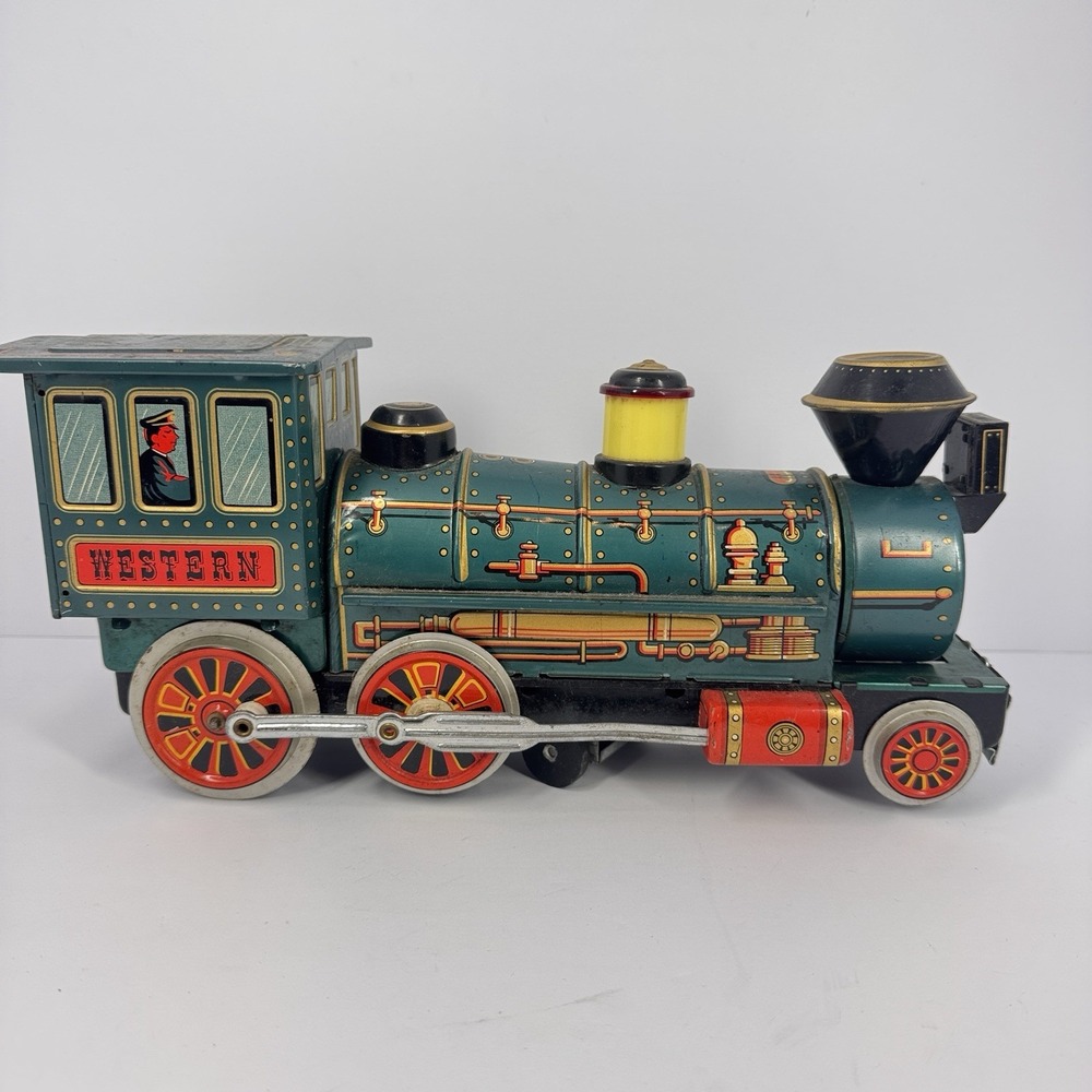 Vintage Tin Litho Battery‎ Operated Toy Locomotive Western Train Engine READ